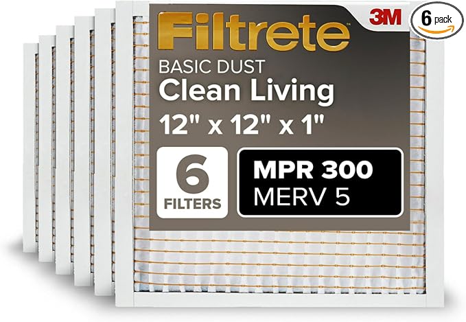 Filtrete 12x12x1 Air Filter, MPR 300, MERV 5, Clean Living Basic Dust 3-Month by Filtrete
