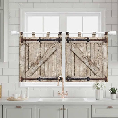 Farmhouse Wood Grain Kitchen Curtains 36 Inch Length, Small Window Curtains Tab - Image 3