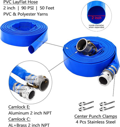 DAVCO 2" ID × 50 ft PVC Lay Flat Discharge Hose, Heavy Duty Reinforced Blue - Image 4
