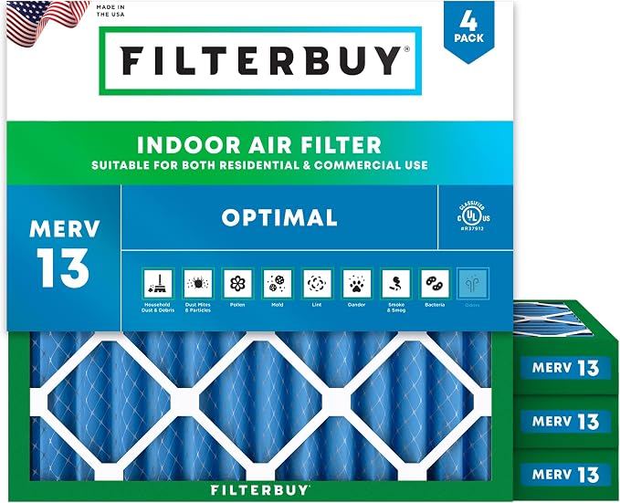 Filterbuy 25x25x2 Air Filter MERV 13 Optimal Smoke & Allergy Defense, by Filterbuy