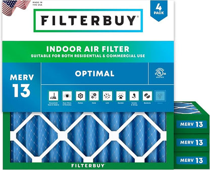 Filterbuy 25x25x2 Air Filter MERV 13 Optimal Smoke & Allergy Defense, by Filterbuy