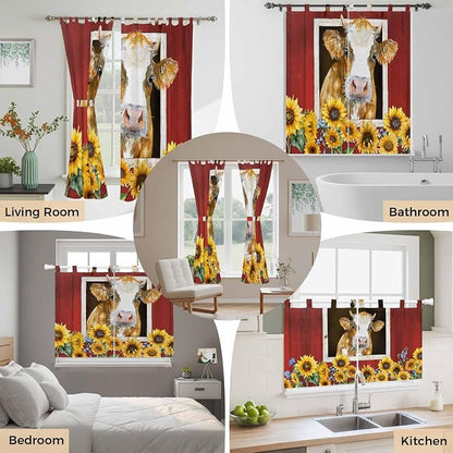 Cows Sunflowers Kitchen Curtains 36 Inch Length, Small Window Curtains Tab Top - Image 7