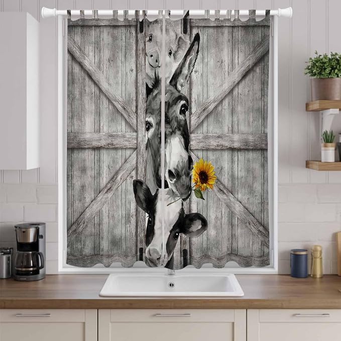 Funny Farm Animals Living Room Curtains 84 Inch Length, Window Curtains Tab Top - Image 9