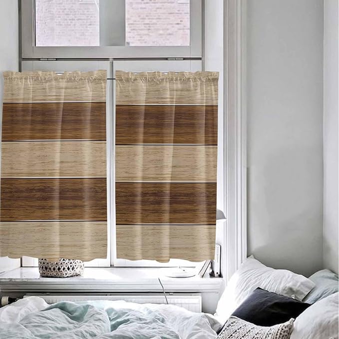 Retro Country Brown Wooden Board Window Valance Curtains, Farmhouse Gradient - Image 4