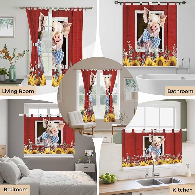 Pig Sunflowers Bedroom Curtains 72 Inch Length, Window Curtains Tab Top - Image 7