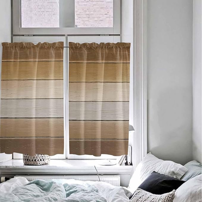 Vintage Brown Gradient Wood Grain Window Valance Curtains, Farmhouse Wood Barn - Image 7
