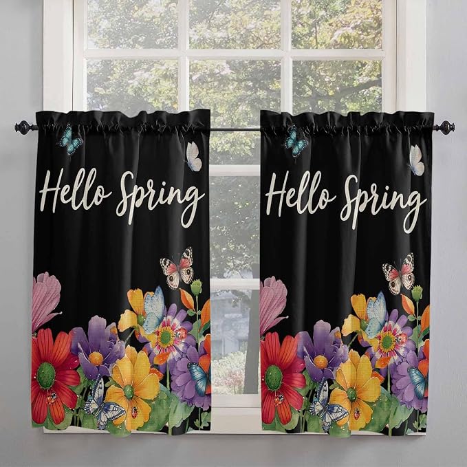 Spring Flowers Kitchen Curtains 54 Inches Length, Watercolor Country Colorful - Image 2