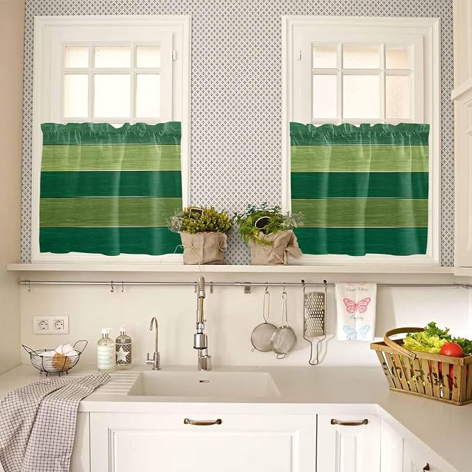 Farm Retro Green Wood Grain Window Valance Curtains, Rustic Wooden Plank - Image 7