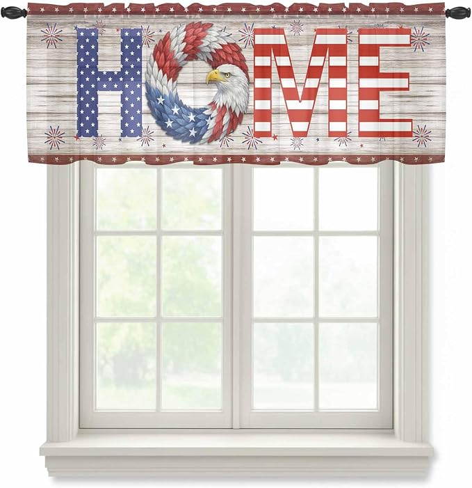 4th of July Sheer Valances for Windows 42"x12", Light Filtering Kitchen by Unknown