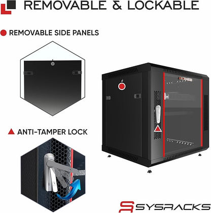Sysracks 12U Wall Mount Server Rack Cabinet, 19” Locking Network Rack, 24” Deep - Image 5