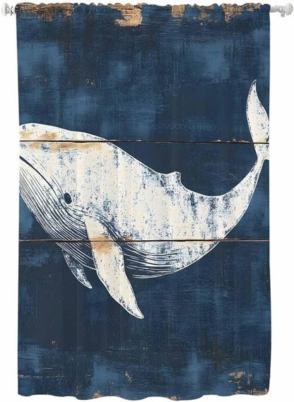 Sheer Curtains 72 Inches Long, Ocean Whale Blue Semi Sheer Curtains Light by Unknown