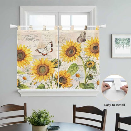 Yellow Sunflowers Bedroom Curtains 63 Inch Length, Window Curtains Tab Top - Image 4