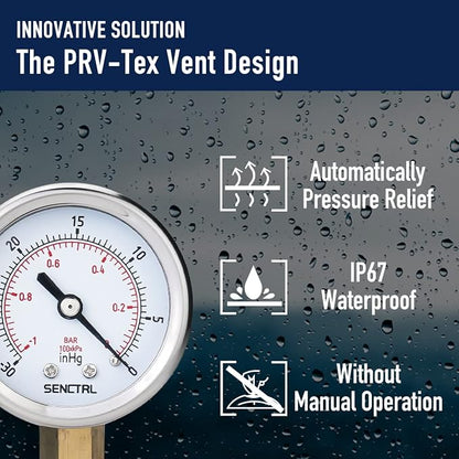 SENCTRL 30inHg Vacuum Pressure Gauge, 1/4 NPT Lower Mount, Waterproof, - Image 5