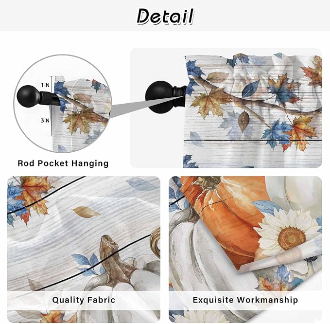 Thanksgiving Pumpkin Window Curtains 63 Inch Long 2 Panel Set, Rod Pocket - Image 9