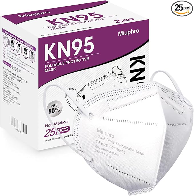 Miuphro KN95 Disposable Face Mask 25 Pack 5-Ply Breathable Safety Masks Against by Miuphro