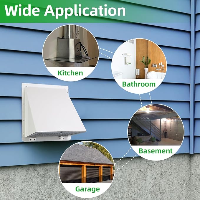 8 Inch Hooded Wall Vent with Screen and Damper, Outdoor Wall Exhaust Vent Cover - Image 7