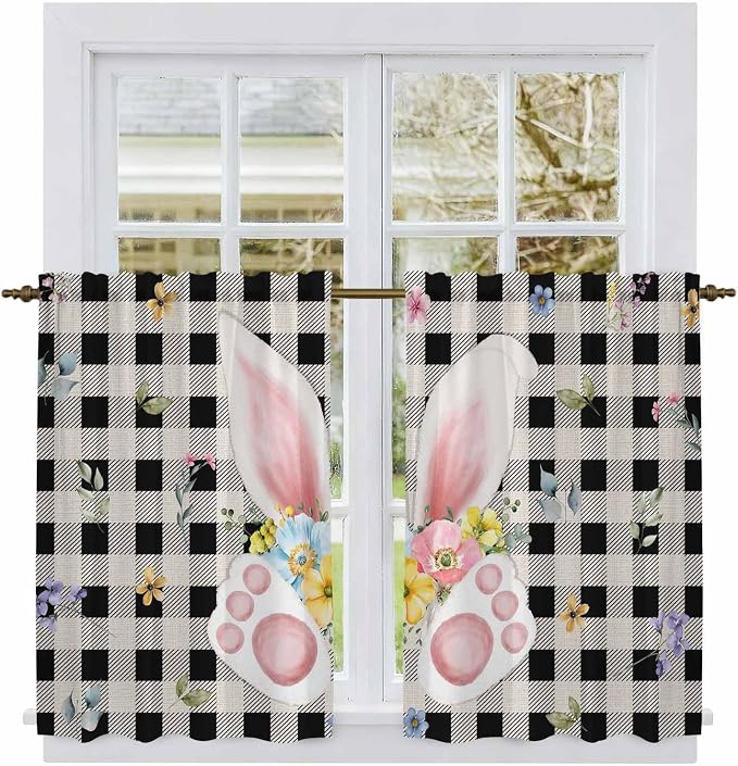 Easter Kitchen Curtains 54 Inch Long 2 Panel Set, Rod Pocket Window Curtains - Image 2