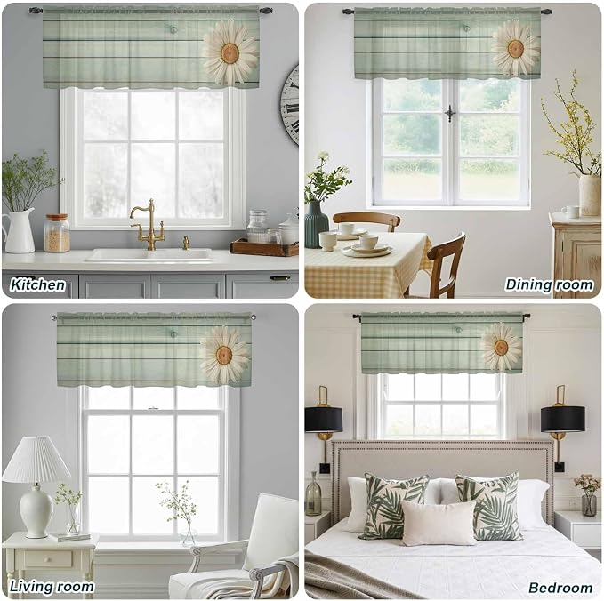 Daisy Flower Sheer Valances for Windows 42"x12", Light Filtering Kitchen - Image 5