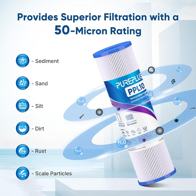 PUREPLUS 50 Micron Whole House Pleated Sediment Filter - Image 5