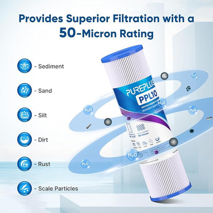 PUREPLUS 50 Micron 10"x2.5" Whole House Pleated Sediment Filter - Image 5