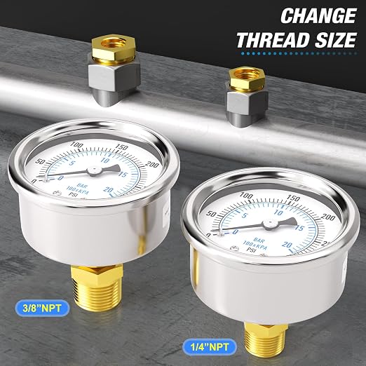 MEANLIN MEASURE 0~300Psi Dry Pressure Gauge Stainless Steel 1/8" NPT 2" FACE - Image 3