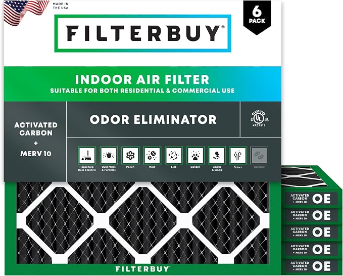 Filterbuy 24x24x1 Air Filter MERV 10 Odor & Allergy Defense by Filterbuy