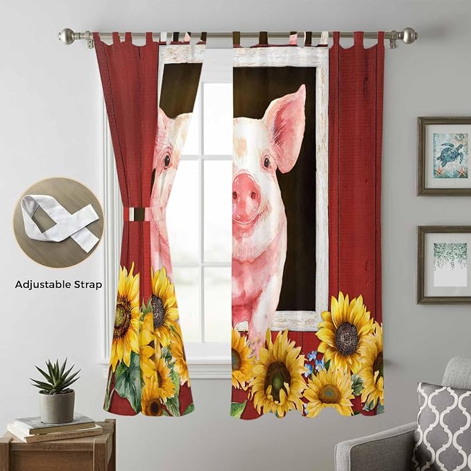 Pigs Sunflowers Living Room Curtains 84 Inch Length, Window Curtains Tab Top - Image 5