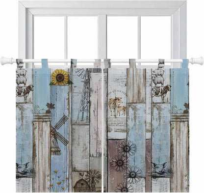 Blue Grey Wooden Bedroom Curtains 63 Inch Length, Window Curtains Tab Top by Unknown