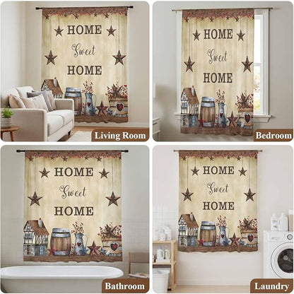 Farm Sheer Curtains 63 Inch Length American Country Barn Star Vintage Berry - Image 7