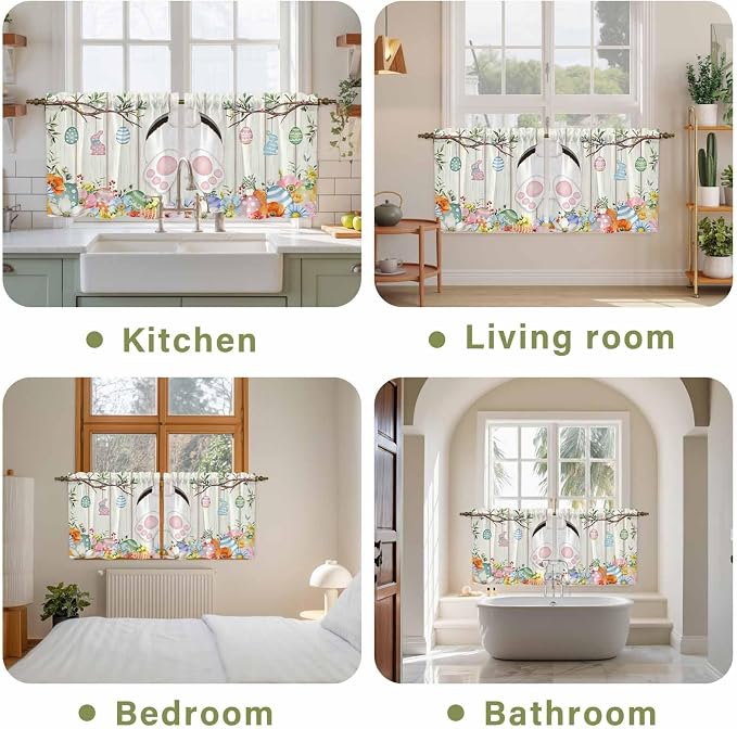 Easter Kitchen Tier Curtains 36 Inch Long 2 Panel Set, Rod Pocket Half Window - Image 8