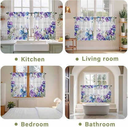Spring Flowers Tier Curtains, Watercolor Garden Florals Wooden Grain Light - Image 8