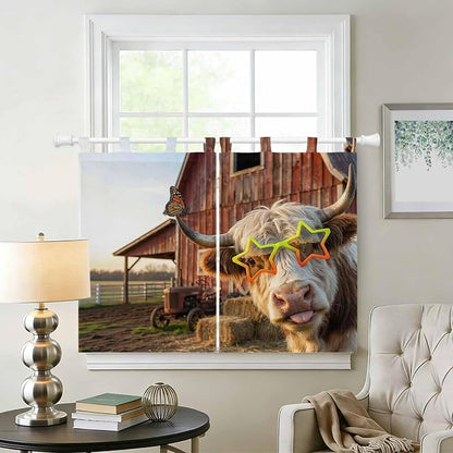 Farm Yaks Bedroom Curtains 63 Inch Length, Window Curtains Tab Top, Farmhouse - Image 2