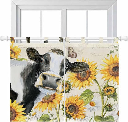 Yellow Sunflowers Bedroom Curtains 63 Inch Length, Window Curtains Tab Top by Unknown