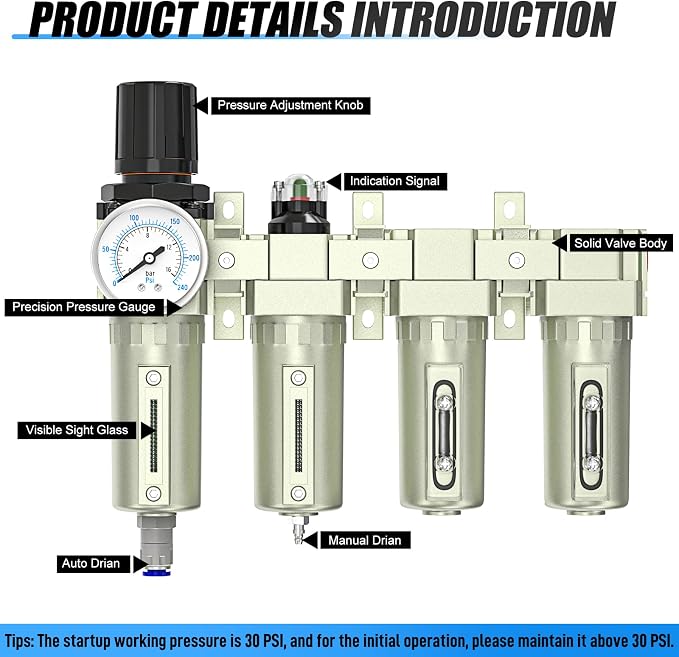 1/2" NPT Heavy Duty Industrial Grade 4 Stage Air Drying System, Auto Drain - Image 4