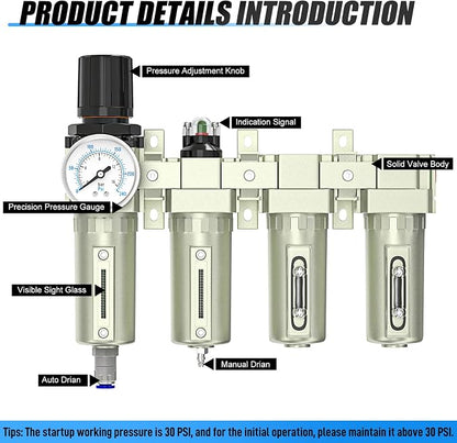 1/2" NPT Heavy Duty Industrial Grade 4 Stage Air Drying System, Auto Drain - Image 4