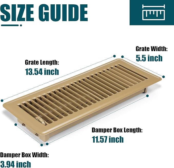 VOISEN Floor Register 4x12, 6 Pack Floor Vent Covers, Steel Adjustable Air - Image 3