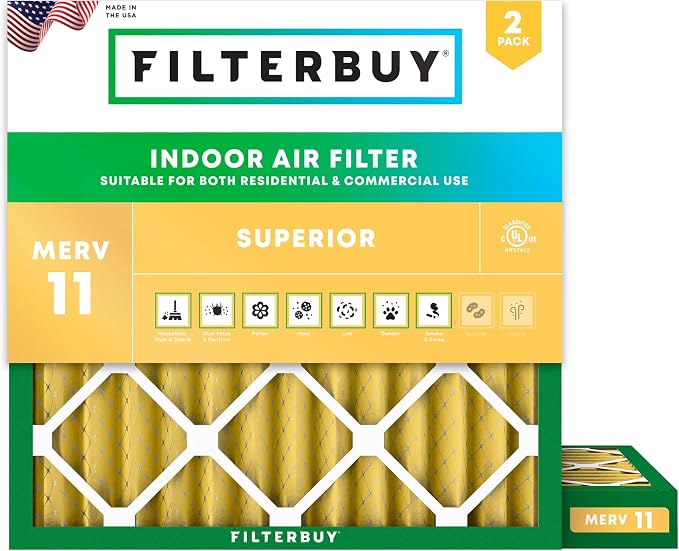 Filterbuy 12x12x2 Air Filter MERV 11 Superior Pet & Allergy Defense, by Filterbuy