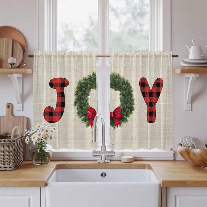Red Green Christmas Kitchen Curtains 45 Inch Long 2 Panel Set, Rod Pocket by Unknown