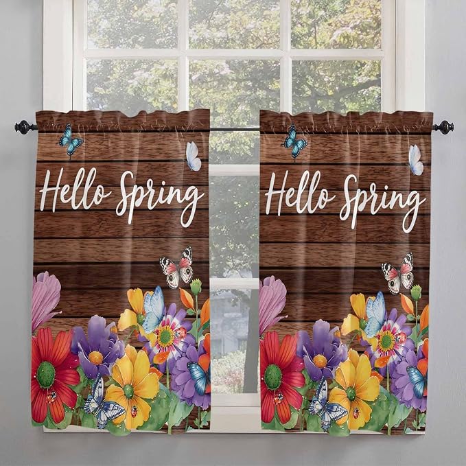 Spring Flowers Tier Curtains 45 Inches Long, Watercolor Farmhouse Colorful - Image 2
