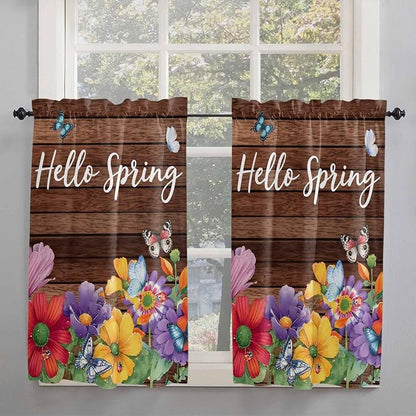 Spring Flowers Tier Curtains 45 Inches Long, Watercolor Farmhouse Colorful - Image 2
