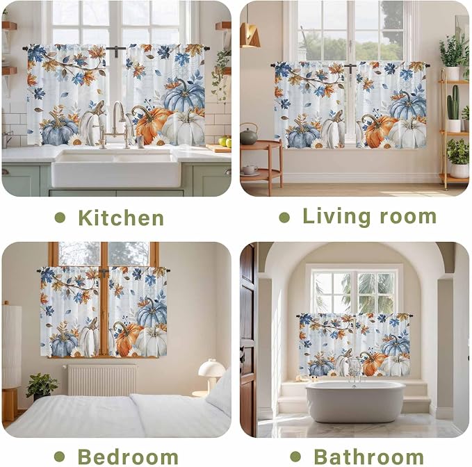 Fall Blue Maple Kitchen Tier Curtains 45 Inch Long 2 Panel Set, Rod Pocket - Image 8