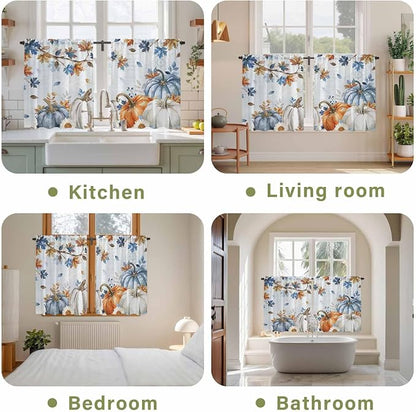 Fall Blue Maple Kitchen Curtains 45 Inch Long 2 Panel Set, Rod Pocket Window - Image 8