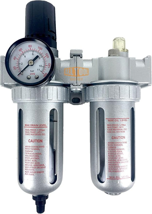 3/8" NPT Mid Flow Compressed Air In Line Filter Regulator Combo Piggyback by AllToolDepot