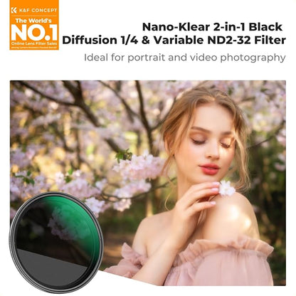 K&F CONCEPT 55mm Black Diffusion Mist 1/4 & Variable ND2-32 in-1 Filter - Image 2