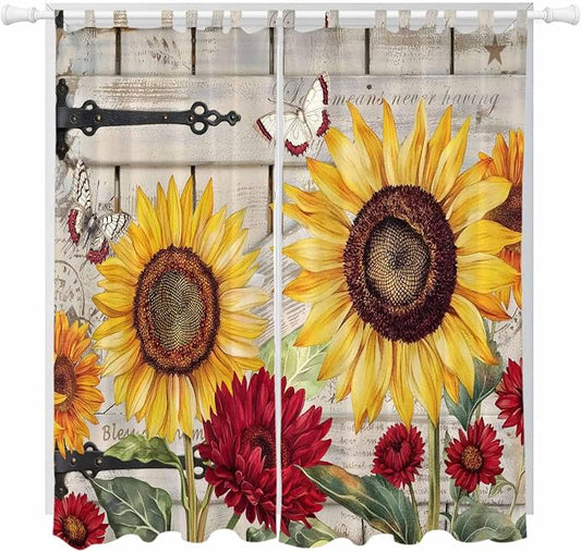 Red Yellow Sunflowers Living Room Curtains 96 Inch Length, Window Curtains Tab by Unknown