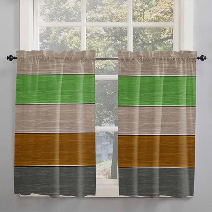 Farm Gray Green Brown Wood Grain Window Valance Curtains, Rustic Wooden Plank by IDOWMAT