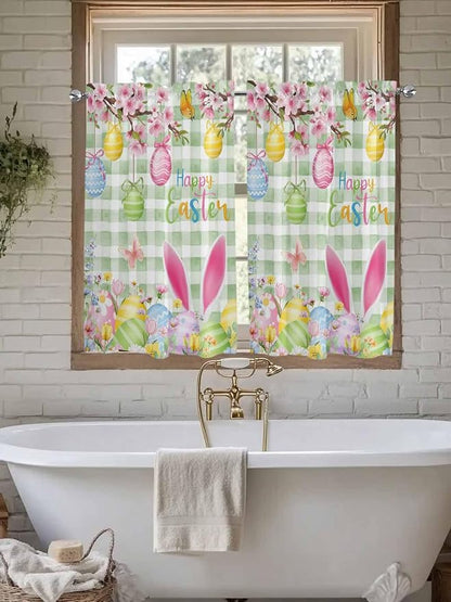 Happy Easter Kitchen Curtains 54 Inches Length, Spring Bunny Eggs Flower Sage - Image 7