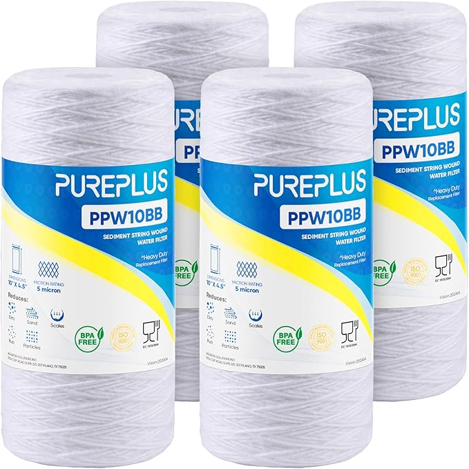 PUREPLUS 5 Micron 10 x 4.5 Whole House String Wound Sediment Filter by PUREPLUS