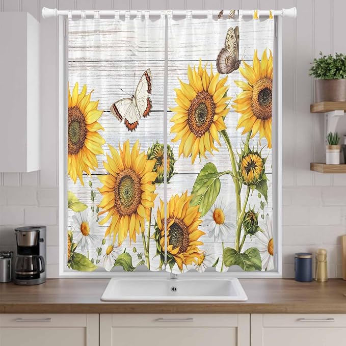 Yellow Sunflowers Living Room Curtains 96 Inch Length, Window Curtains Tab Top - Image 9