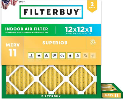 Filterbuy 12x12x1 Air Filter MERV 11 Superior Pet & Allergy Defense, by Filterbuy